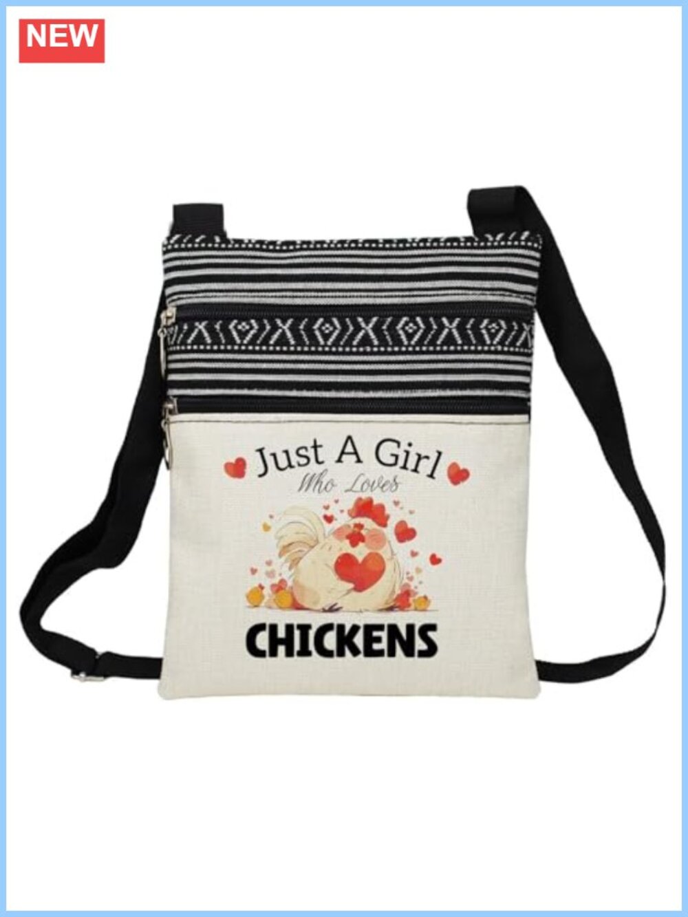 Just Love Chickens Polyester Crossbody Bag Adjustable Strap Ethnic Print